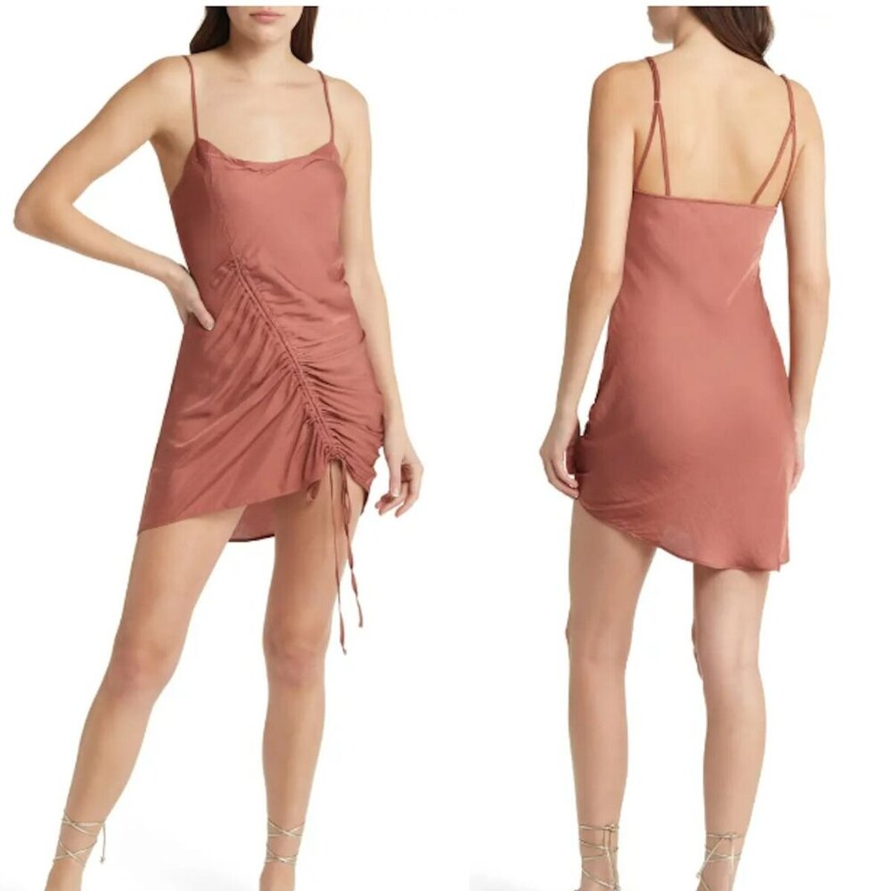 New Free People Be My Mini Ruched Wind Blush Slip Cocktail Dress P6700